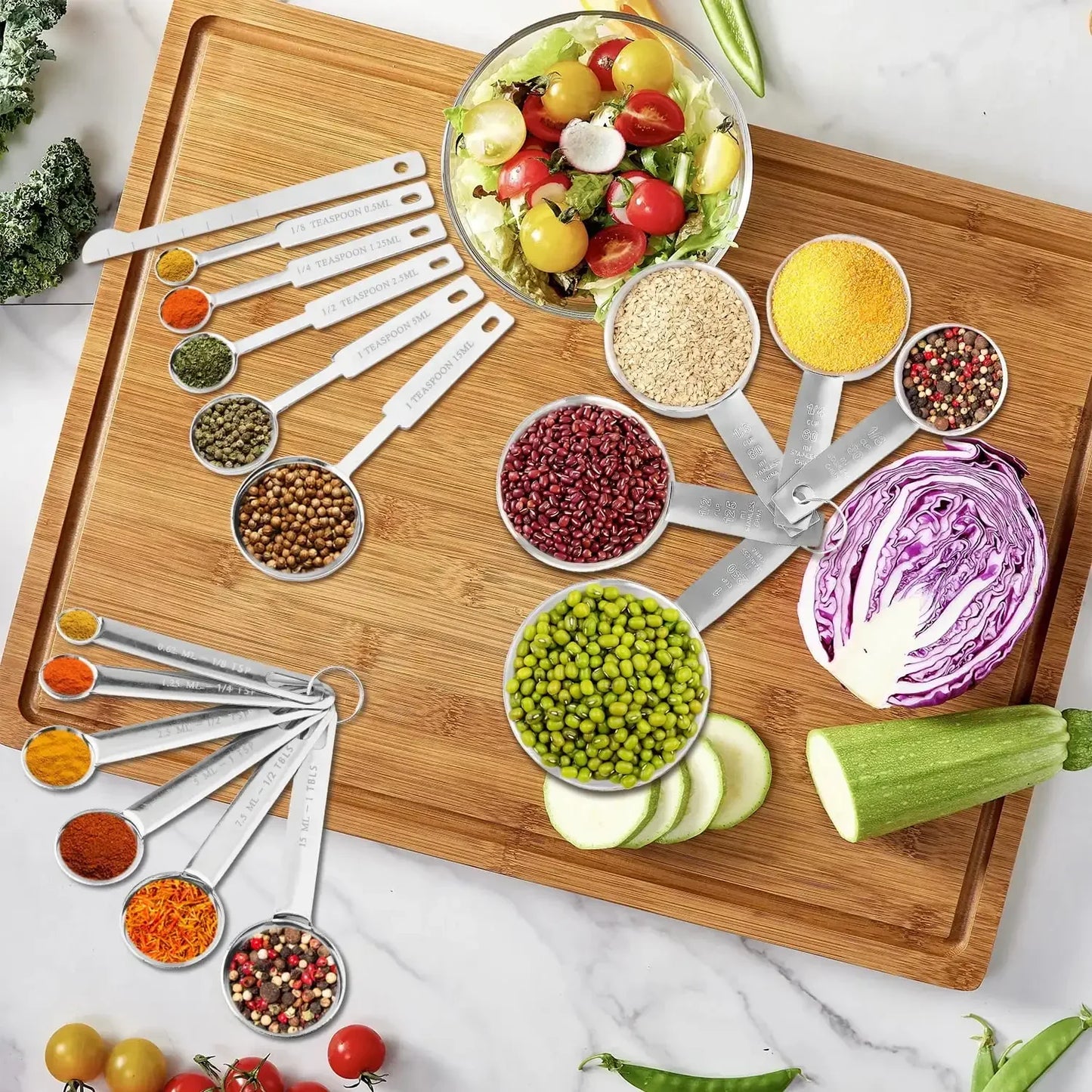 18-Piece Stainless Steel Measuring Cups and Spoons Set – Heavy-Duty Kitchen Measuring Tools with Leveler for Cooking & Baking |The Trendora Vault|