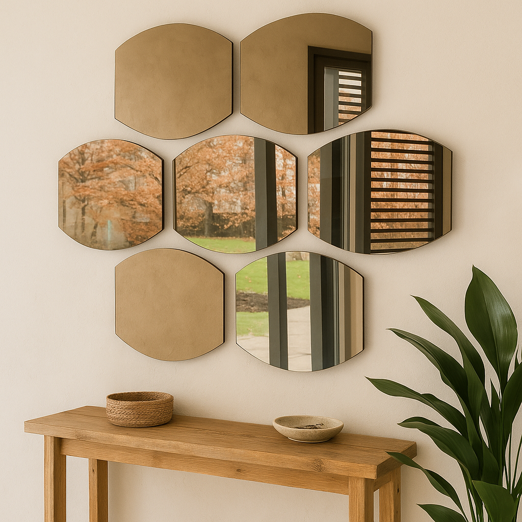 Modern Geometric Wall Mirror Set of 7 – 3D Honeycomb Decorative Mirrors for Living Room & Entryway |The Trendora Vault||
