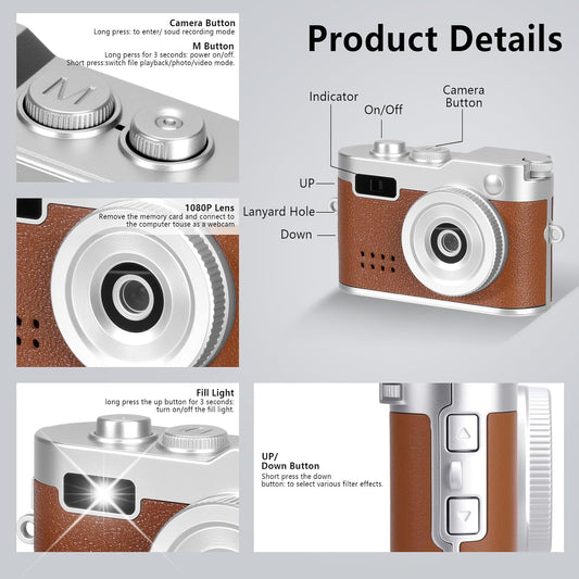 Mini Digital Camera with 32GB Card–Y2K-Style FHD 1080P Mini Retro Camera with Charging Base & Keychain Cameras Design. 1.4" LCD Screen,Vintage Cameras Ultra-Compact,Kids Camera Toys. (Brown) |The Trendora Vault|