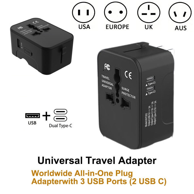 Universal Travel Adapter – Worldwide All-in-One Plug with 3 USB Ports, Compact & Portable Charger for International Travel - |The Trendora Vault|