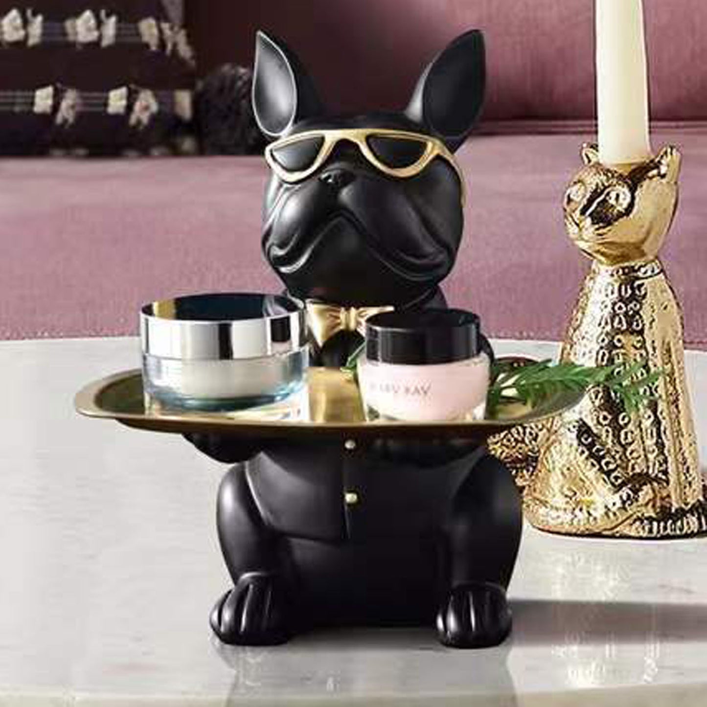 French Bulldog Statue with Tray – Cute Dog Sculpture Home Decor in Black or Brown, Decorative Bulldog Accessory Gift for Entryway, Living Room, Office |The Trendora Vault|
