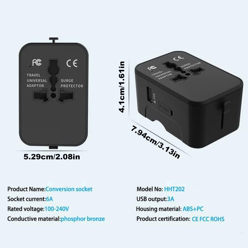 Universal Travel Adapter – Worldwide All-in-One Plug with 3 USB Ports, Compact & Portable Charger for International Travel - |The Trendora Vault|