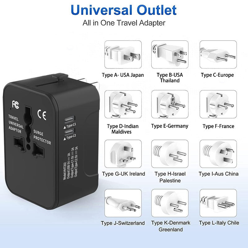 Universal Travel Adapter – Worldwide All-in-One Plug with 3 USB Ports, Compact & Portable Charger for International Travel - |The Trendora Vault|