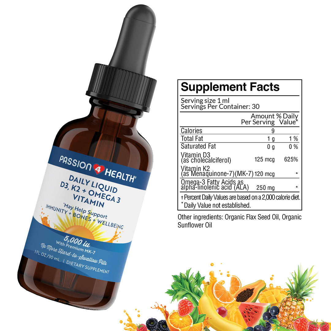 Daily Liquid Vitamin D3 K2 + Omega 3 – Immune Support, Bone Health & Heart Health Supplement |The Trendora Vault|