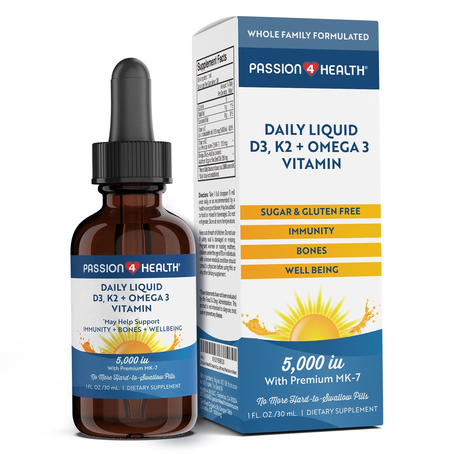 Daily Liquid Vitamin D3 K2 + Omega 3 – Immune Support, Bone Health & Heart Health Supplement |The Trendora Vault|