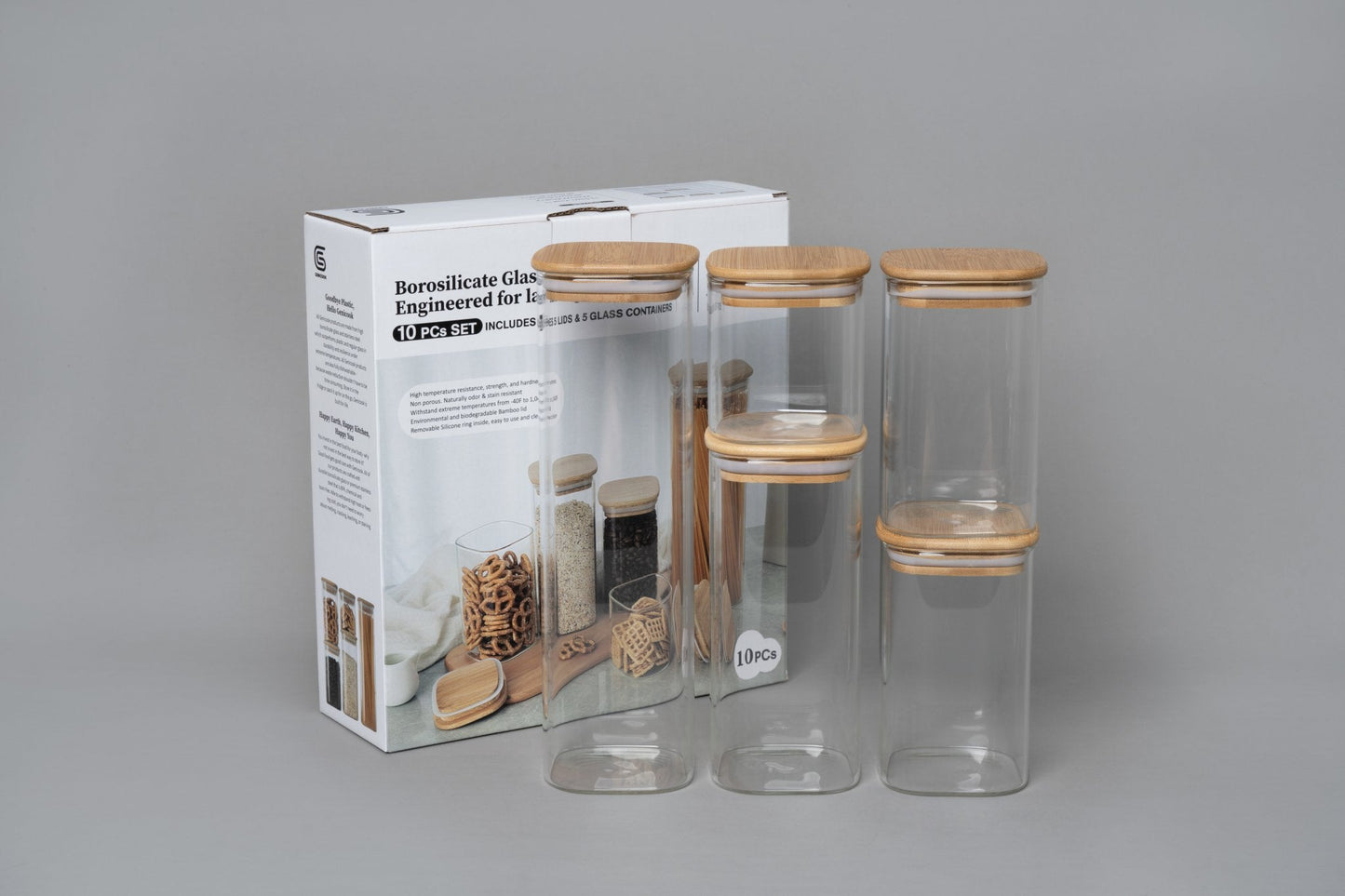 Glass Canister Set with Airtight Bamboo Lids – Clear Storage Jars for Kitchen Pantry, Coffee, Sugar, Flour, Tea & Spices |The Trendora Vault|