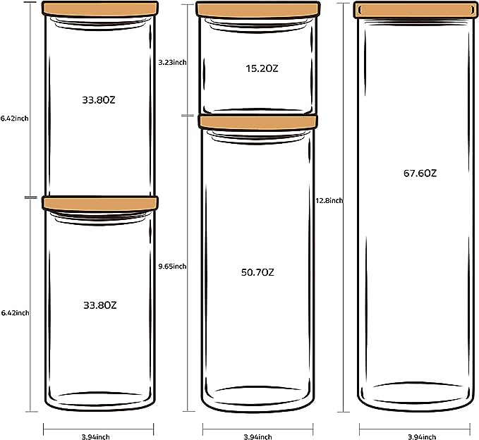 Glass Canister Set with Airtight Bamboo Lids – Clear Storage Jars for Kitchen Pantry, Coffee, Sugar, Flour, Tea & Spices |The Trendora Vault|
