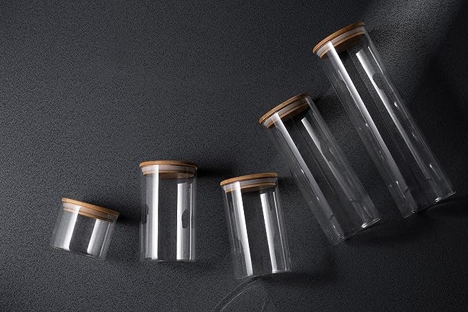 Glass Canister Set with Airtight Bamboo Lids – Clear Storage Jars for Kitchen Pantry, Coffee, Sugar, Flour, Tea & Spices |The Trendora Vault|