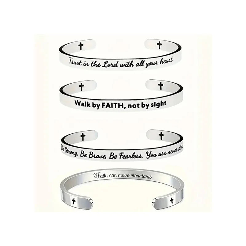 4PCS Stainless Steel Bible Verse Bracelets – Adjustable Christian Faith Religious Jewelry Set for Women |The Trendora Vault|