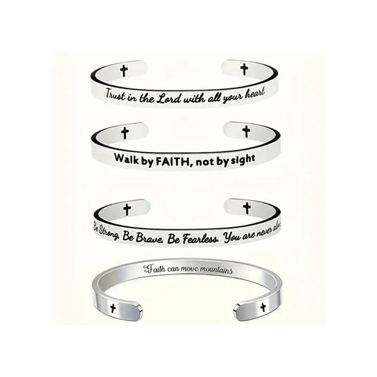 4PCS Stainless Steel Bible Verse Bracelets – Adjustable Christian Faith Religious Jewelry Set for Women |The Trendora Vault|