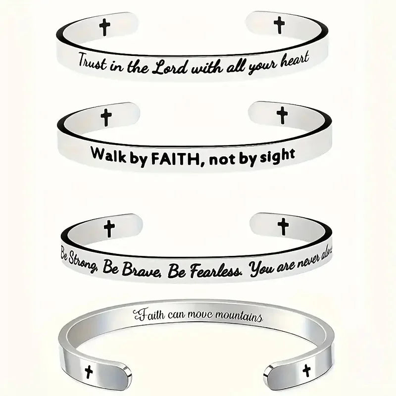 4PCS Stainless Steel Bible Verse Bracelets – Adjustable Christian Faith Religious Jewelry Set for Women |The Trendora Vault|