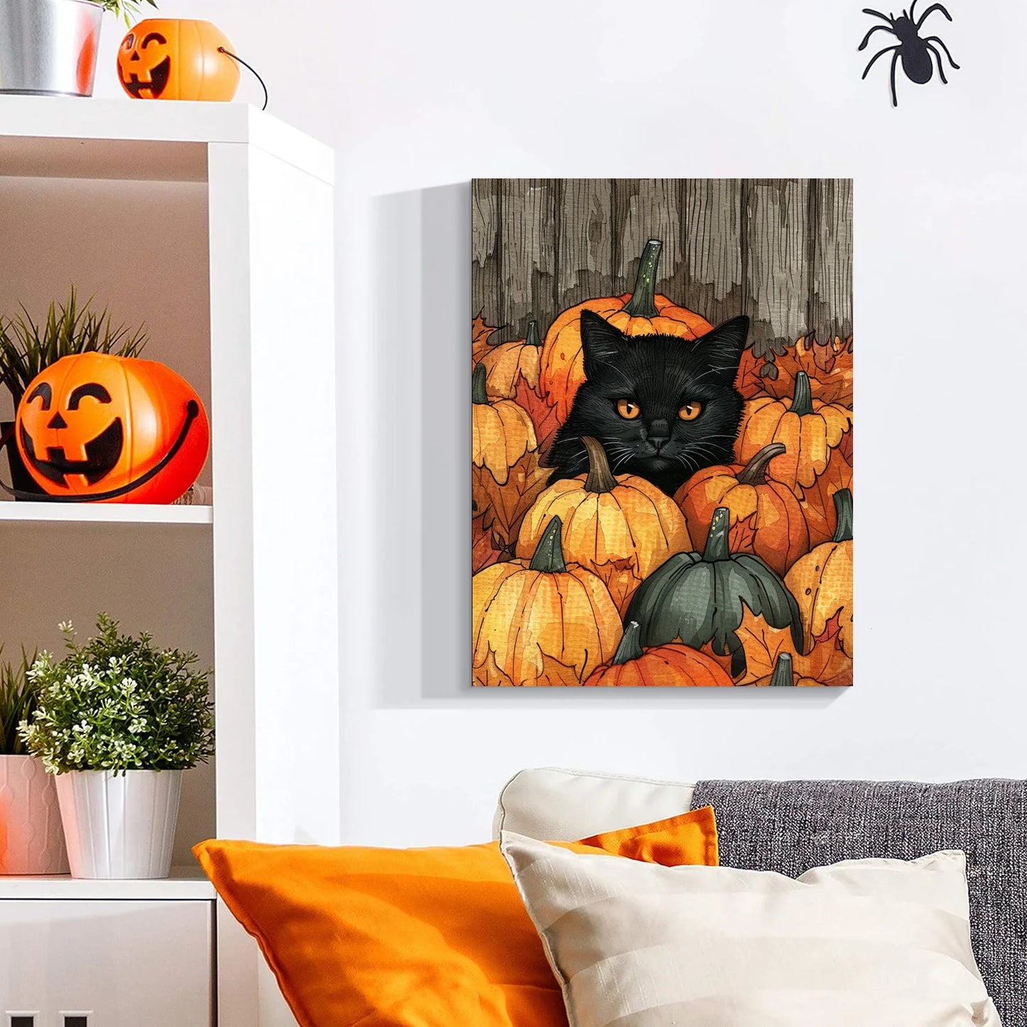 Festive Black Cat Wall Art – Autumn Pumpkin Patch Print, Halloween Home Decor, Cute Fall Cat Artwork for Seasonal Accent |The Trendora Vault|