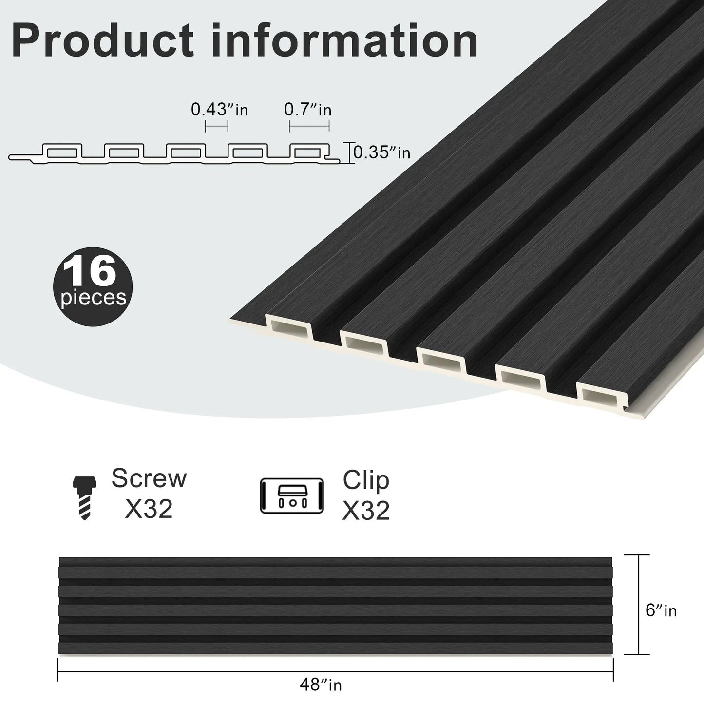 Hausvita 48 x 6 inch WPC Slat Wall Panel (16 Pack) |The Trendora Vault|