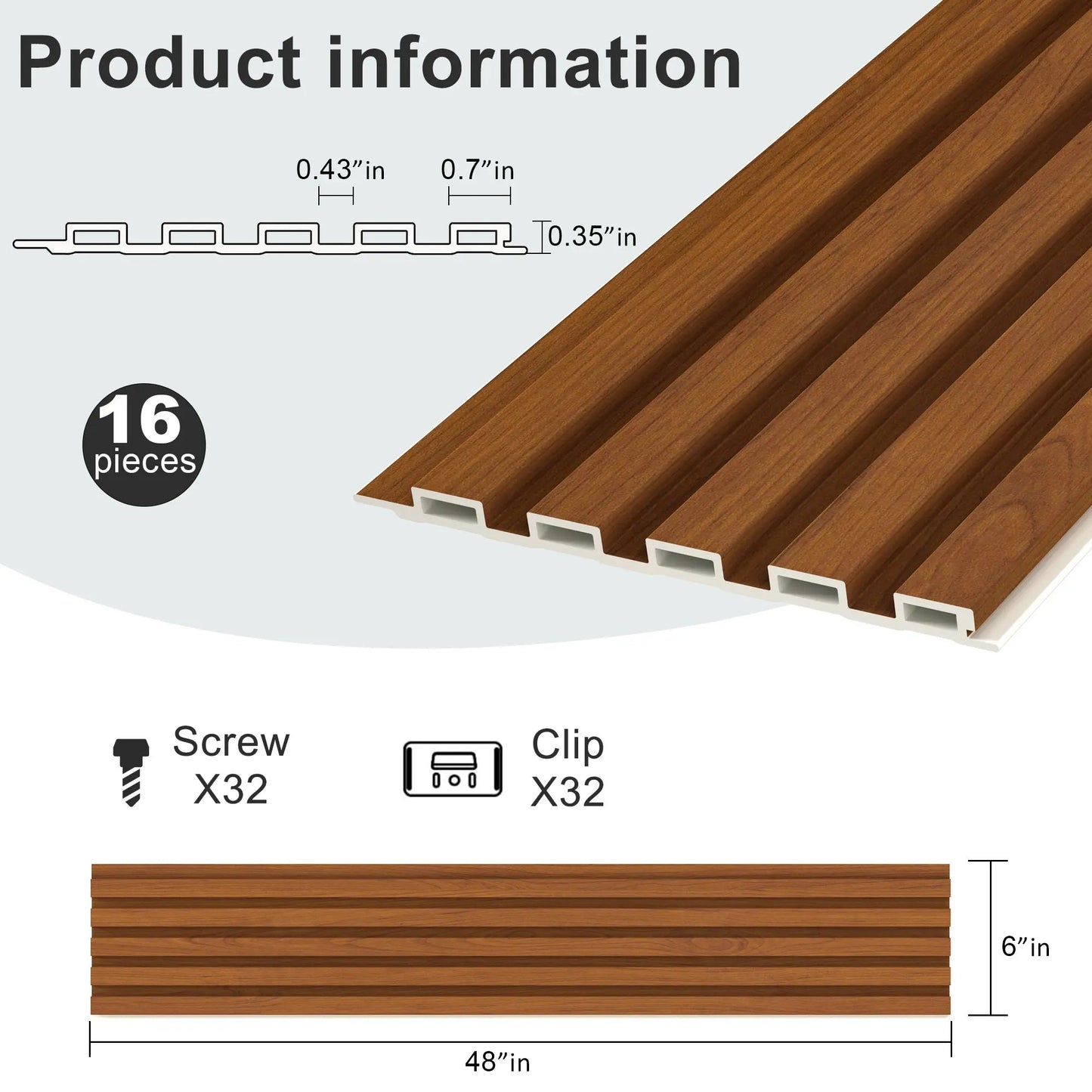 Hausvita 48 x 6 inch WPC Slat Wall Panel (16 Pack) |The Trendora Vault|