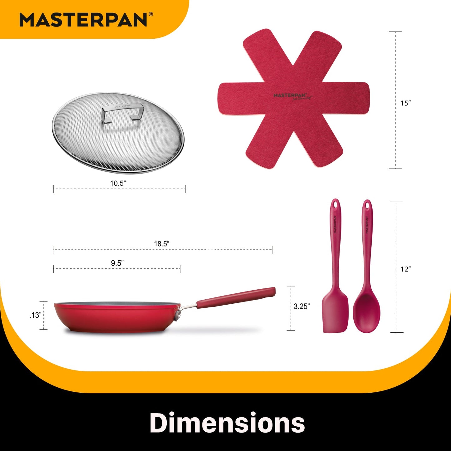 MASTERPAN 9.5-Inch Ceramic Nonstick Frypan & Skillet – Stovetop & Oven Safe with Stainless Steel Lid & Utensils, Beet Red, 24cm Cookware |The Trendora Vault|