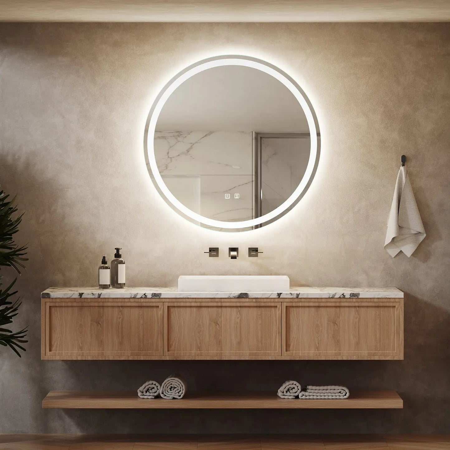 Round LED Bathroom Vanity Mirror with Dimmable Light – Wall-Mounted Makeup Mirror with Touch Control & Adjustable Brightness |The Trendora Vault|