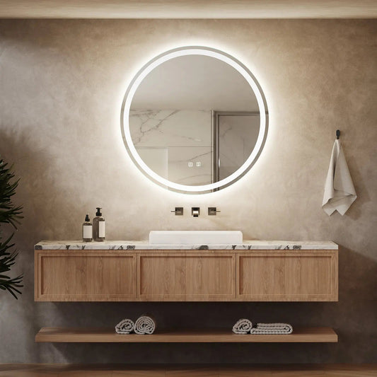 Round LED Bathroom Vanity Mirror with Dimmable Light – Wall-Mounted Makeup Mirror with Touch Control & Adjustable Brightness |The Trendora Vault|