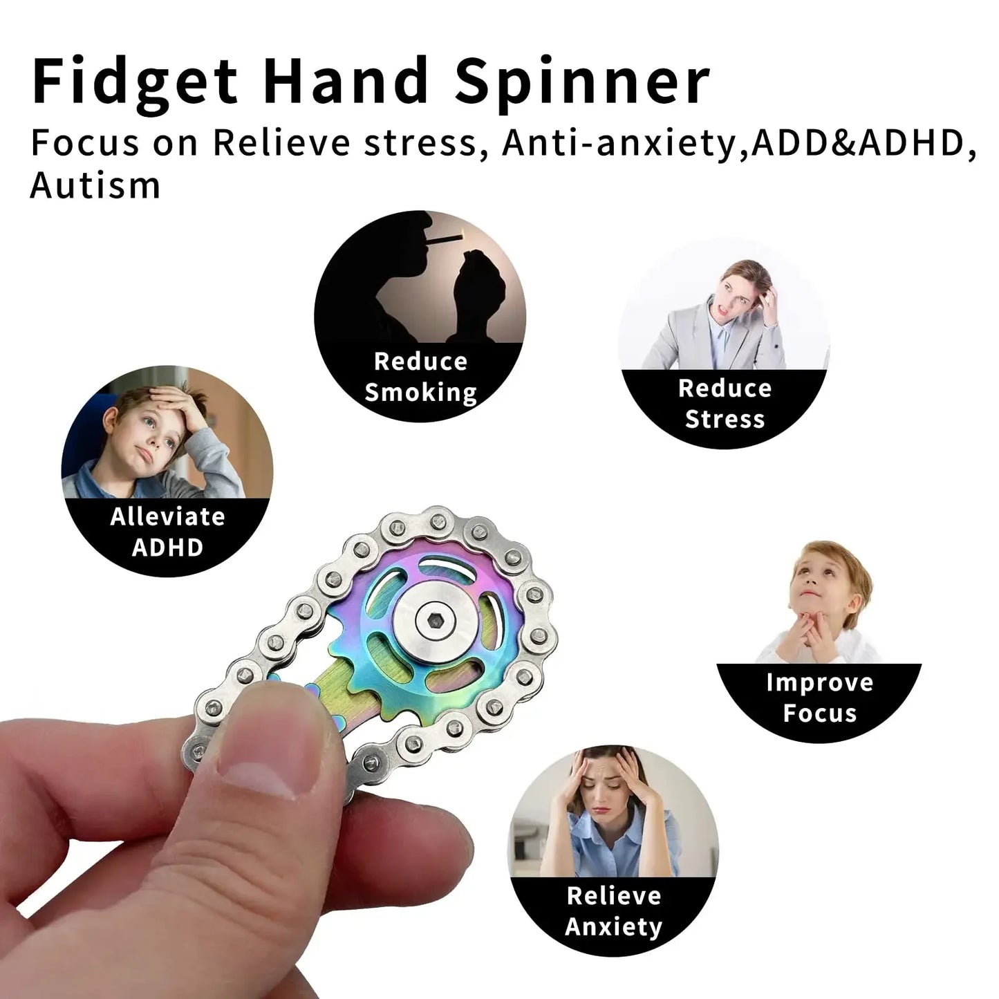 Metal Gear Fidget Spinner – Chain Hand Spinner EDC Toy for Adults, Office Focus, ADHD & Stress Relief |The Trendora Vault|