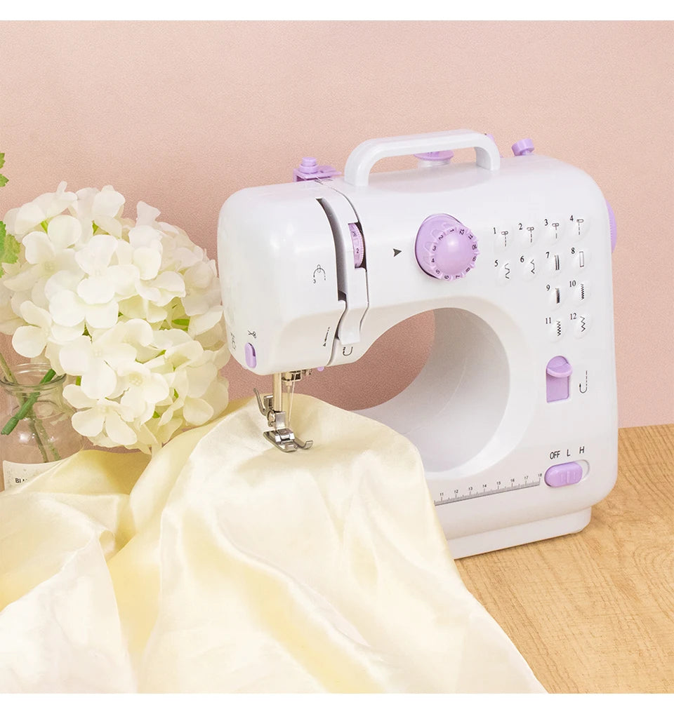 Portable Mini Electric Sewing Machine for Beginners 12 Stitches Foot Pedal Night Light Speed Control for DIY Home Sewing Mending I The Trenodora Vault|