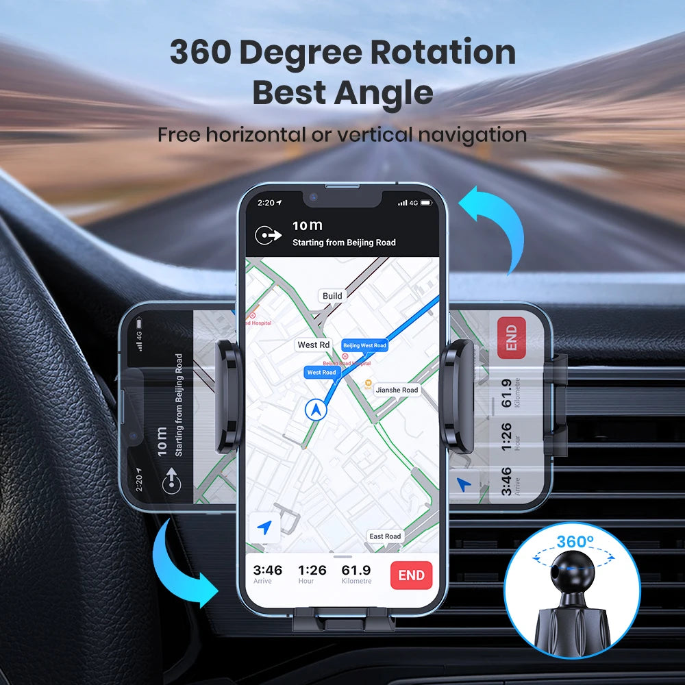 TOPK D36S Universal Car Phone Holder – 360° Rotation Air Vent Mount with One-Hand Operation for 4.5-6.7 Inch Smartphones |The Trendora Vault|