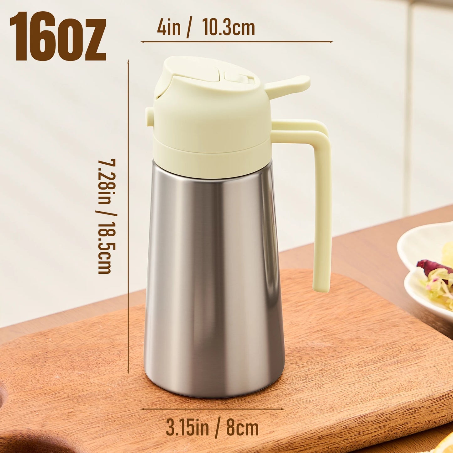 16oz Olive Oil Sprayer & Dispenser – 2-in-1 Glass Oil Bottle for Cooking with Measurement Stickers, Refillable Kitchen Gadget (470ml)|The Trendora Vault|