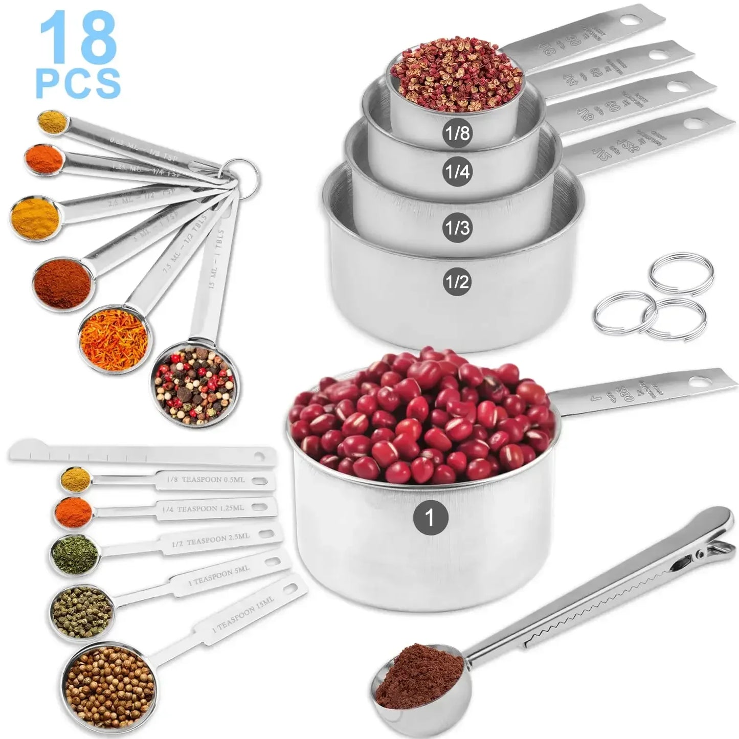 18-Piece Stainless Steel Measuring Cups and Spoons Set – Heavy-Duty Kitchen Measuring Tools with Leveler for Cooking & Baking |The Trendora Vault|