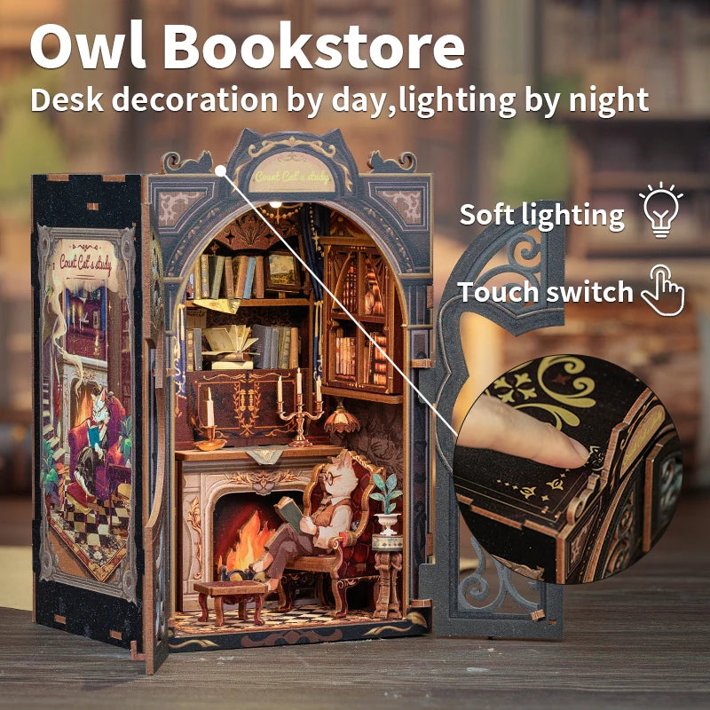 CUTEBEE DIY Book Nook Kit – 3D Wooden Miniature Dollhouse Puzzle with Light, Count Cat’s Study Model for Adults & Kids |The Trendora Vault|