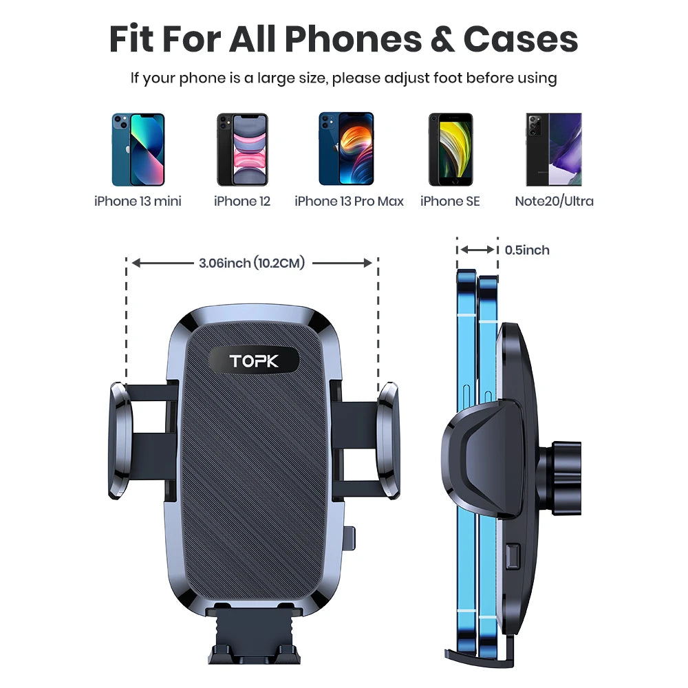 TOPK D36S Universal Car Phone Holder – 360° Rotation Air Vent Mount with One-Hand Operation for 4.5-6.7 Inch Smartphones |The Trendora Vault|
