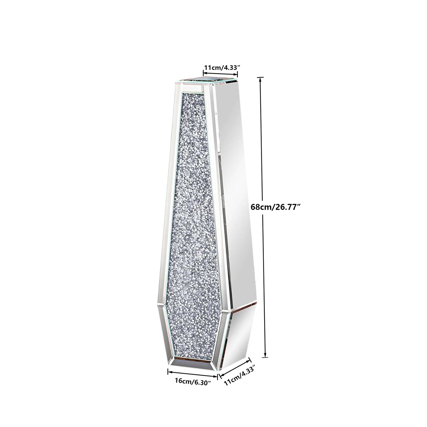 68CM Crushed Diamond Mirrored Floor Vase – Silver Crystal Glass Vase for Pampas Grass & Artificial Flowers, 2 Decorative Shapes |The Trendora Vault|