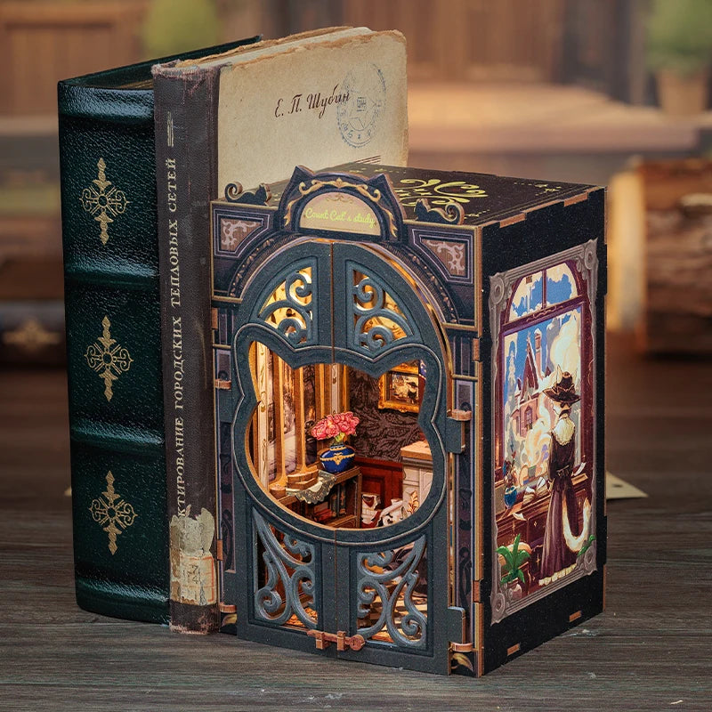 CUTEBEE DIY Book Nook Kit – 3D Wooden Miniature Dollhouse Puzzle with Light, Count Cat’s Study Model for Adults & Kids |The Trendora Vault|