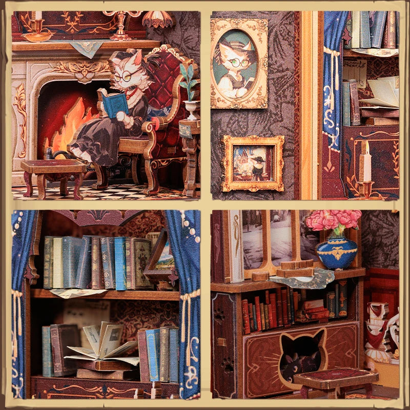 CUTEBEE DIY Book Nook Kit – 3D Wooden Miniature Dollhouse Puzzle with Light, Count Cat’s Study Model for Adults & Kids |The Trendora Vault|
