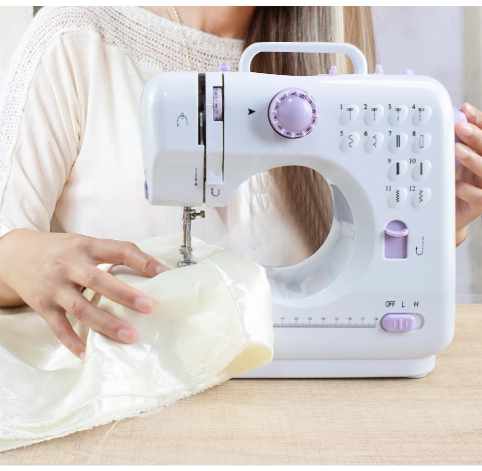 Portable Mini Electric Sewing Machine for Beginners 12 Stitches Foot Pedal Night Light Speed Control for DIY Home Sewing Mending I The Trenodora Vault|