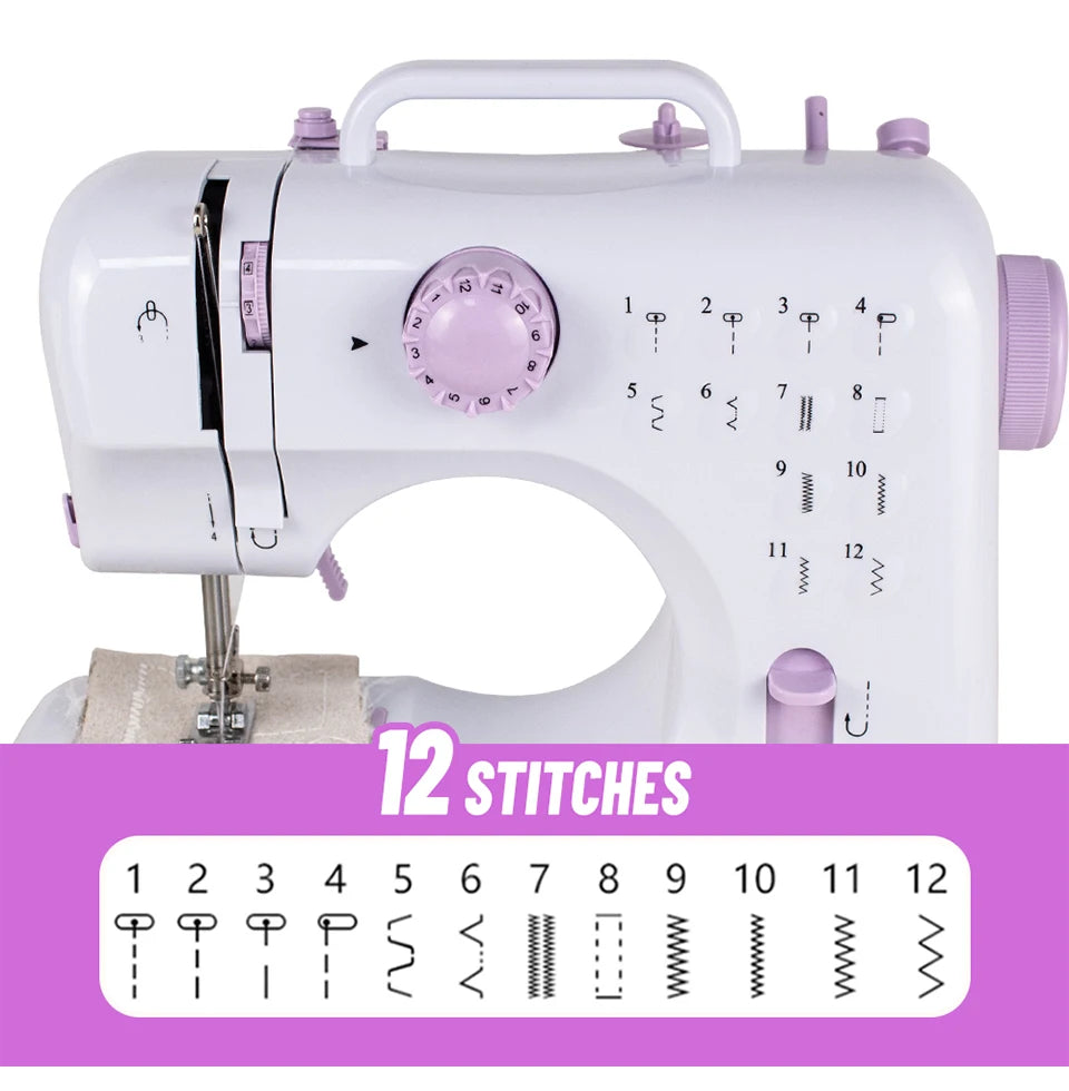 Portable Mini Electric Sewing Machine for Beginners 12 Stitches Foot Pedal Night Light Speed Control for DIY Home Sewing Mending I The Trenodora Vault|