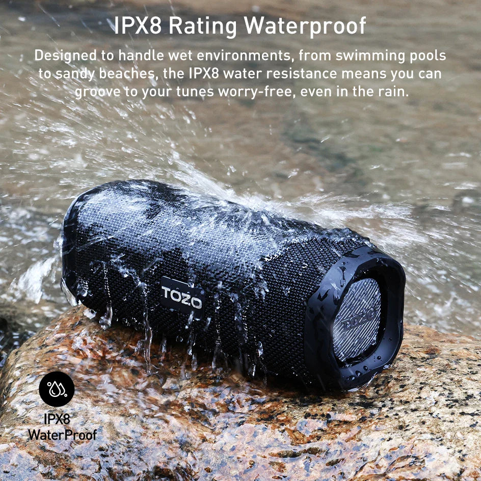 TOZO PA2 Bluetooth Speaker – Dual Drivers & Dual Bass Diaphragms, IPX8 Waterproof, 25H Playtime, Portable Wireless Speaker with TOZO App EQ Modes |The Trendora Vault|