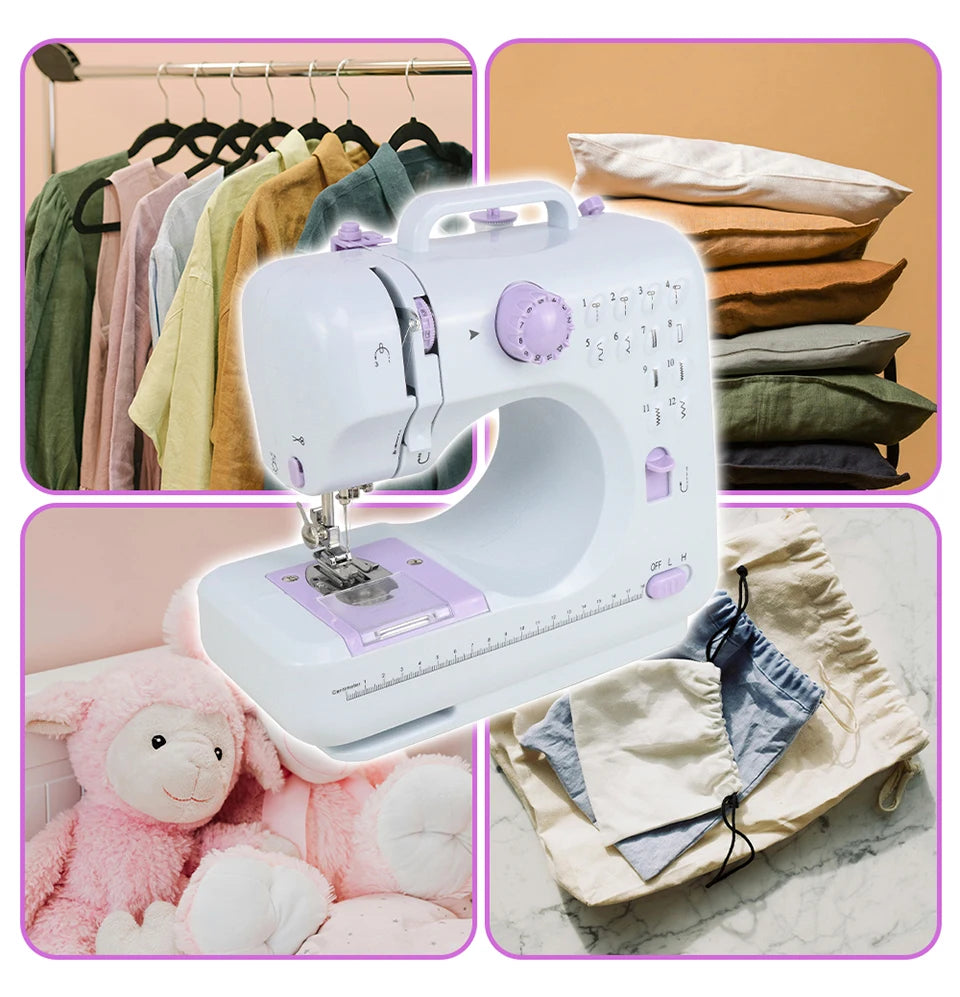 Portable Mini Electric Sewing Machine for Beginners 12 Stitches Foot Pedal Night Light Speed Control for DIY Home Sewing Mending I The Trenodora Vault|