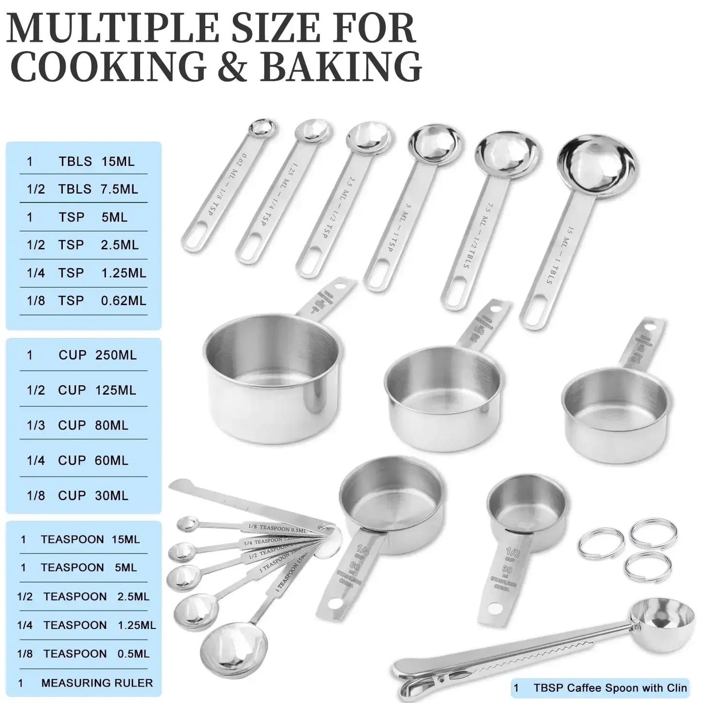 18-Piece Stainless Steel Measuring Cups and Spoons Set – Heavy-Duty Kitchen Measuring Tools with Leveler for Cooking & Baking |The Trendora Vault|