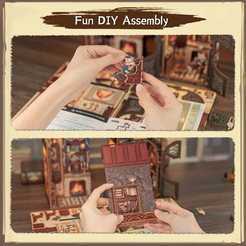 CUTEBEE DIY Book Nook Kit – 3D Wooden Miniature Dollhouse Puzzle with Light, Count Cat’s Study Model for Adults & Kids |The Trendora Vault|