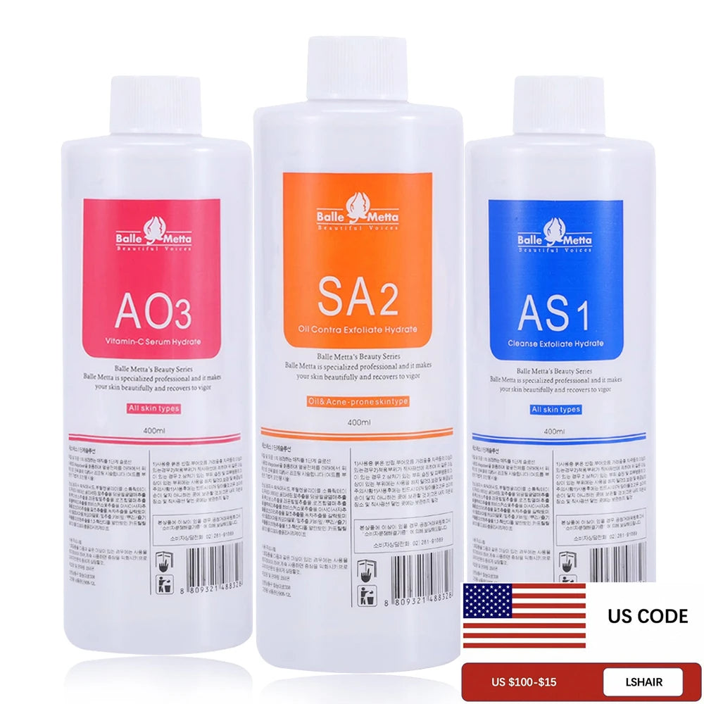 3pcs Hydra Aqua Peel Solution Set (AS1, SA2, AO3) – 1200ML Facial Serum for Beauty Machine Deep Cleaning & Skin Care |The Trendora Vault|