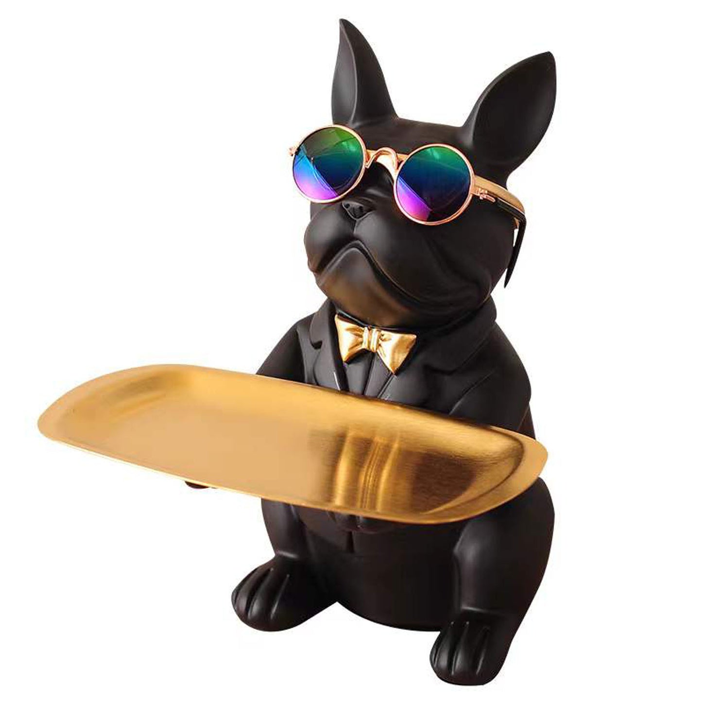 French Bulldog Statue with Tray – Cute Dog Sculpture Home Decor in Black or Brown, Decorative Bulldog Accessory Gift for Entryway, Living Room, Office |The Trendora Vault|