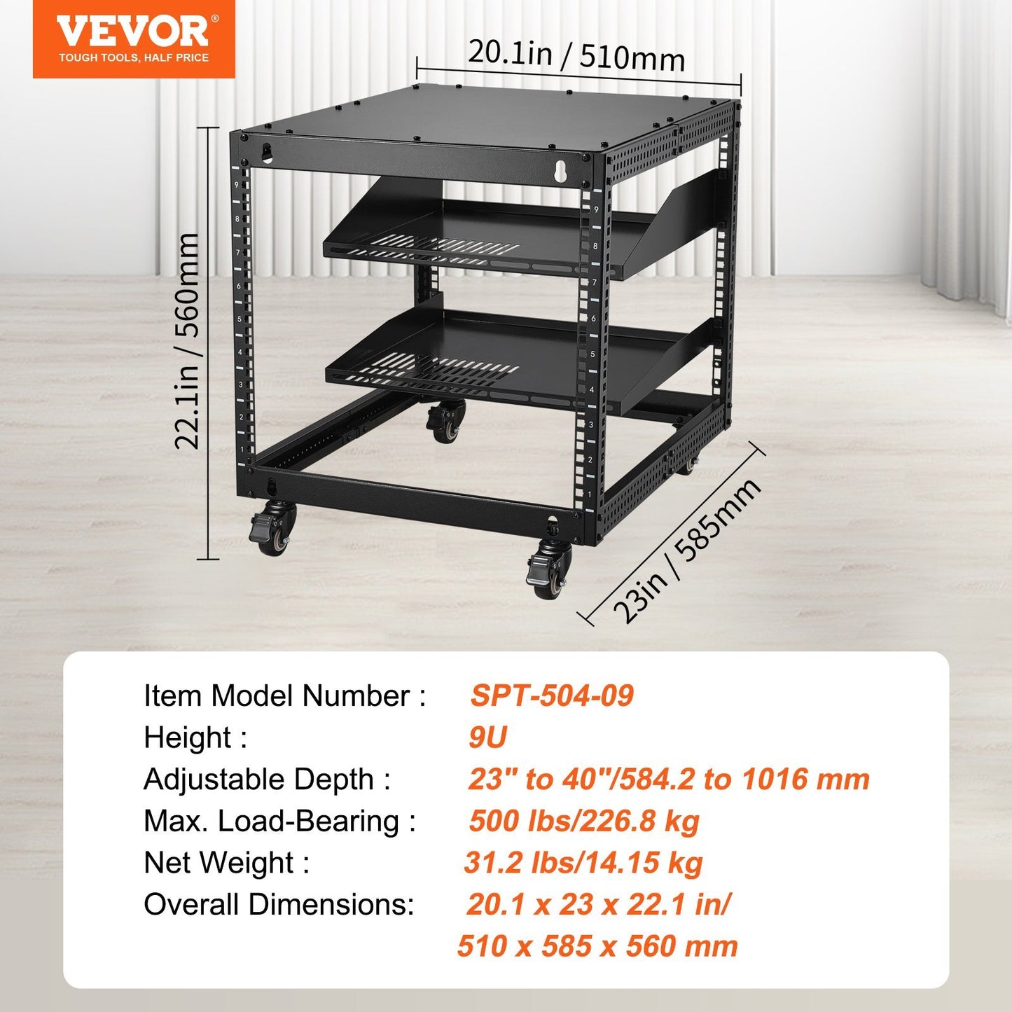VEVOR 9U 4-Post Open Frame Server Rack – Adjustable Network Equipment Rack Enclosure for Servers, Routers & AV Gear |The Trendora Vault|