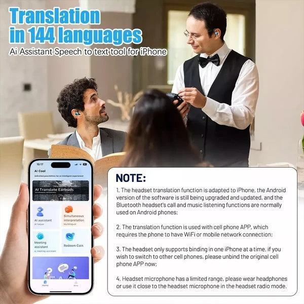 Translator Earbuds with 144 Languages, Real-Time Online & Offline Translation Earphones, Bluetooth Wireless Smart Language Translator for Travel & Business |The Trendora Vault|