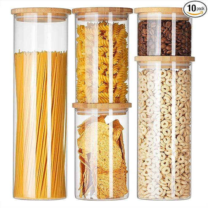 Glass Canister Set with Airtight Bamboo Lids – Clear Storage Jars for Kitchen Pantry, Coffee, Sugar, Flour, Tea & Spices |The Trendora Vault|