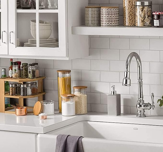 Glass Canister Set with Airtight Bamboo Lids – Clear Storage Jars for Kitchen Pantry, Coffee, Sugar, Flour, Tea & Spices |The Trendora Vault|