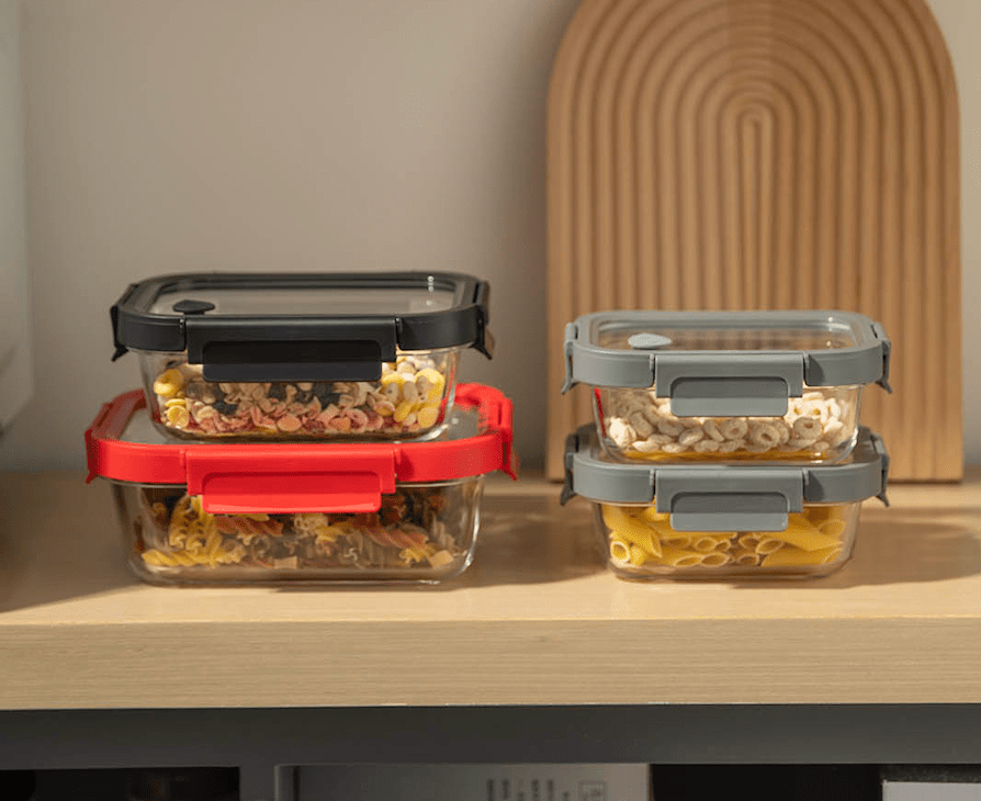 Rectangular Glass Food Storage Containers with Lids – Airtight, Leakproof Meal Prep Containers for Kitchen, Pantry & Lunch |The Trendora Vault|