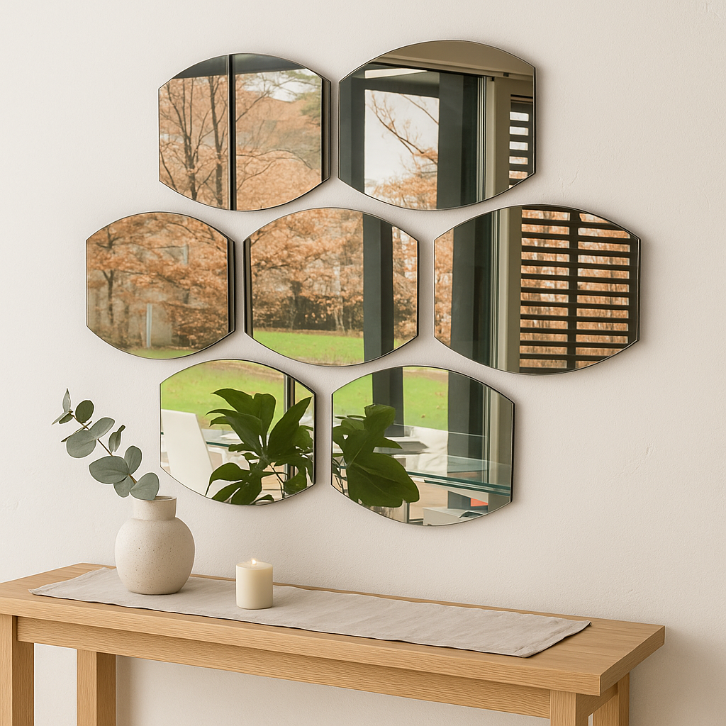 Modern Geometric Wall Mirror Set of 7 – 3D Honeycomb Decorative Mirrors for Living Room & Entryway |The Trendora Vault||