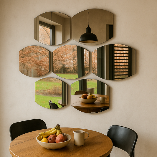 Modern Geometric Wall Mirror Set of 7 – 3D Honeycomb Decorative Mirrors for Living Room & Entryway |The Trendora Vault||