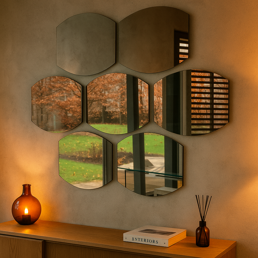 Modern Geometric Wall Mirror Set of 7 – 3D Honeycomb Decorative Mirrors for Living Room & Entryway |The Trendora Vault||