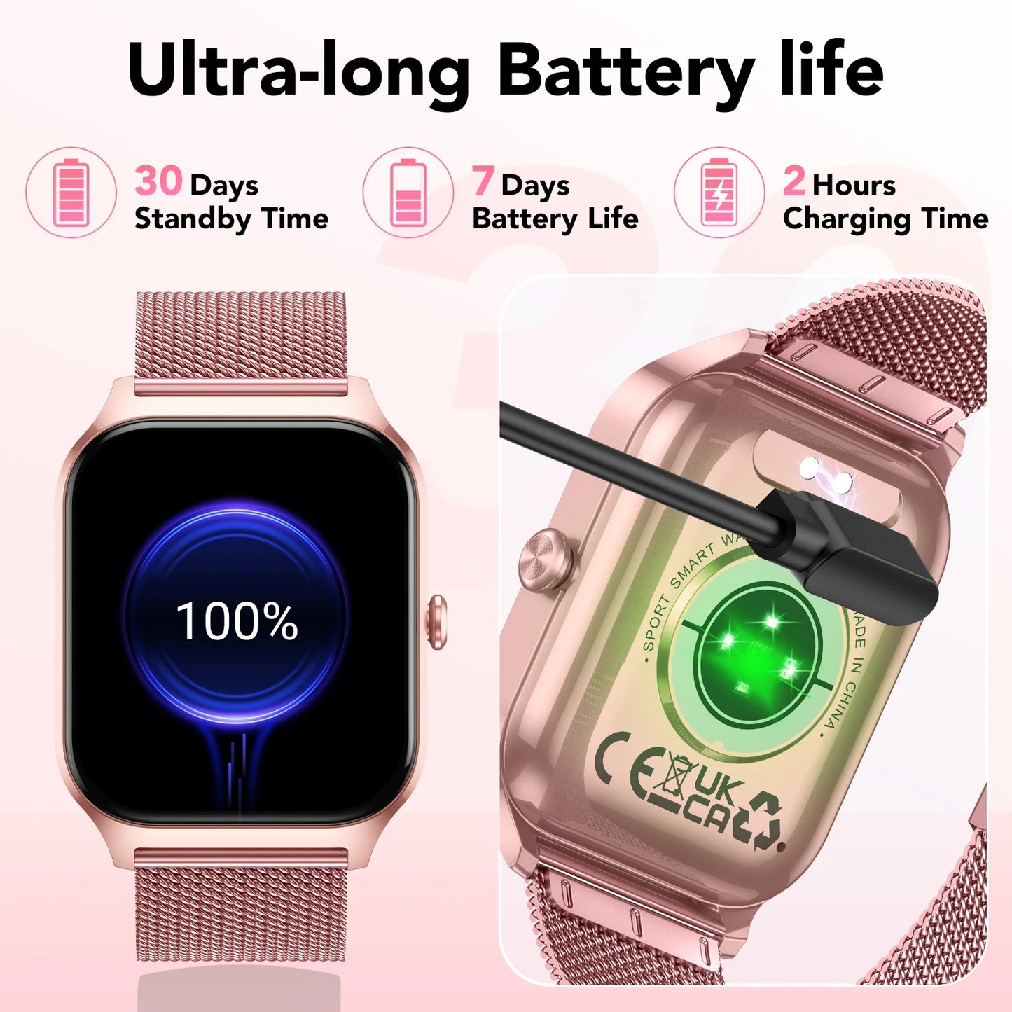 Smart Watch Fits for Android and IPhone, 1.85 inch Fitness Tracker, Men Women's Smartwatch with Answer/Make Calls/120+ Sports Modes/Message Reminder, IP68 Waterproof, for Gift Rose |The Trendora Vault|